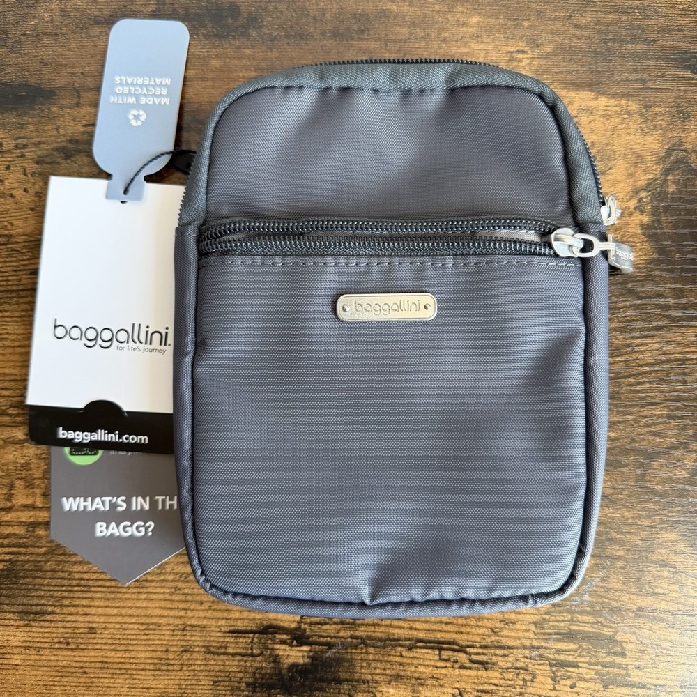 NWT Baggallini Women's Essential Mini Crossbody Bag Grey RFID NEW Euro Summer